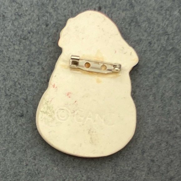 Christmas Pin Brooch Snowman Ceramic White Crazed Red Hat Star Blue Scarf Gold - Picture 3 of 6